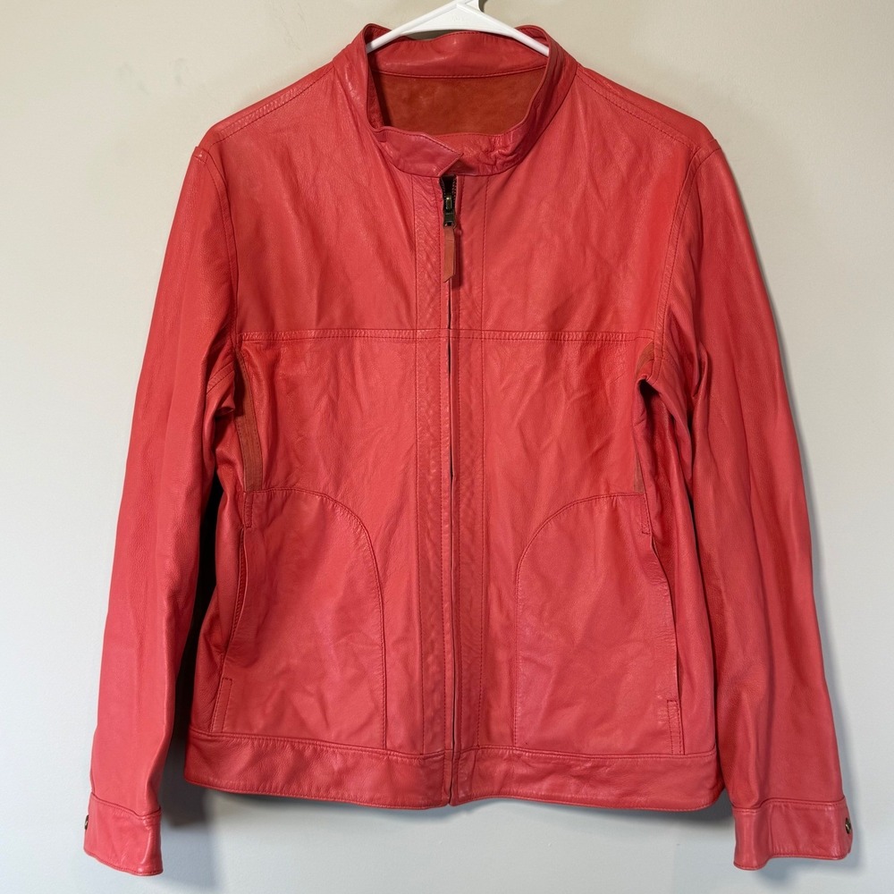 McIlhenny Dry Goods Leather Jacket Womens Med Red Cafe Racer Tabasco Reversible